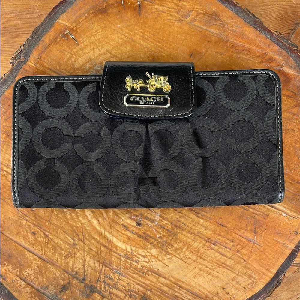Coach Black Madison Slim Horse & Carriage Wallet